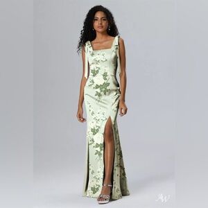 AW BRIDAL NATALIE DRESS Satin Charmeuse Mottled Moss Green Size 14